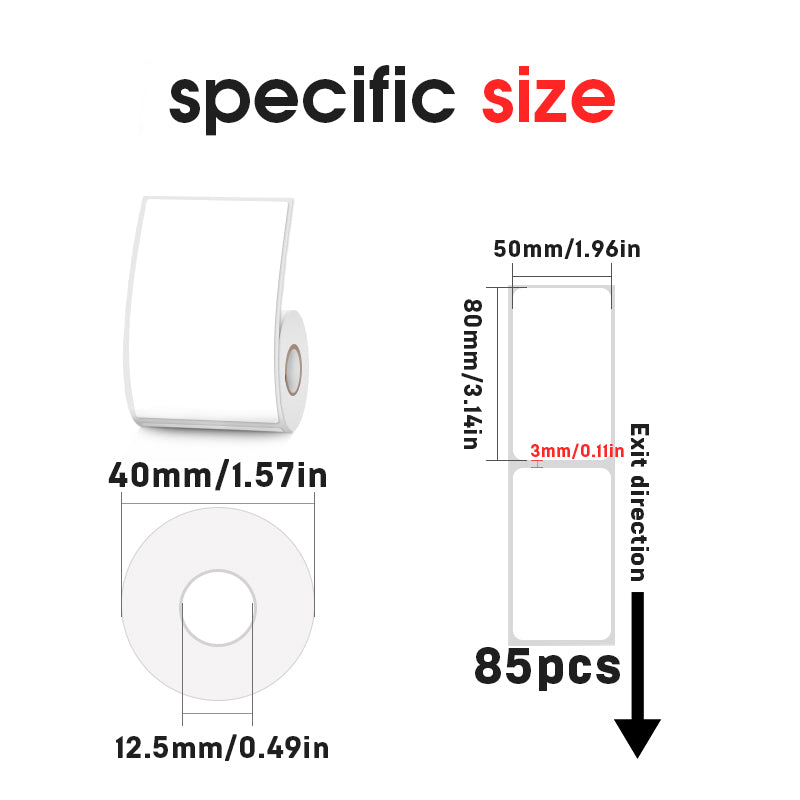 6 rolls of 50X80mm white thermal label paper, 85pcs/roll, compatible with SK58, SK20, SK35, SK45(Australia Local Shippment)