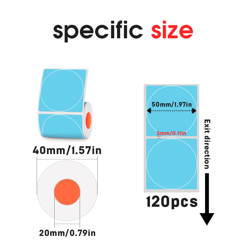 5-roll circular colored 50mm X50mm (1.97 "X1.97") thermal label paper（Australia Local Shipment）