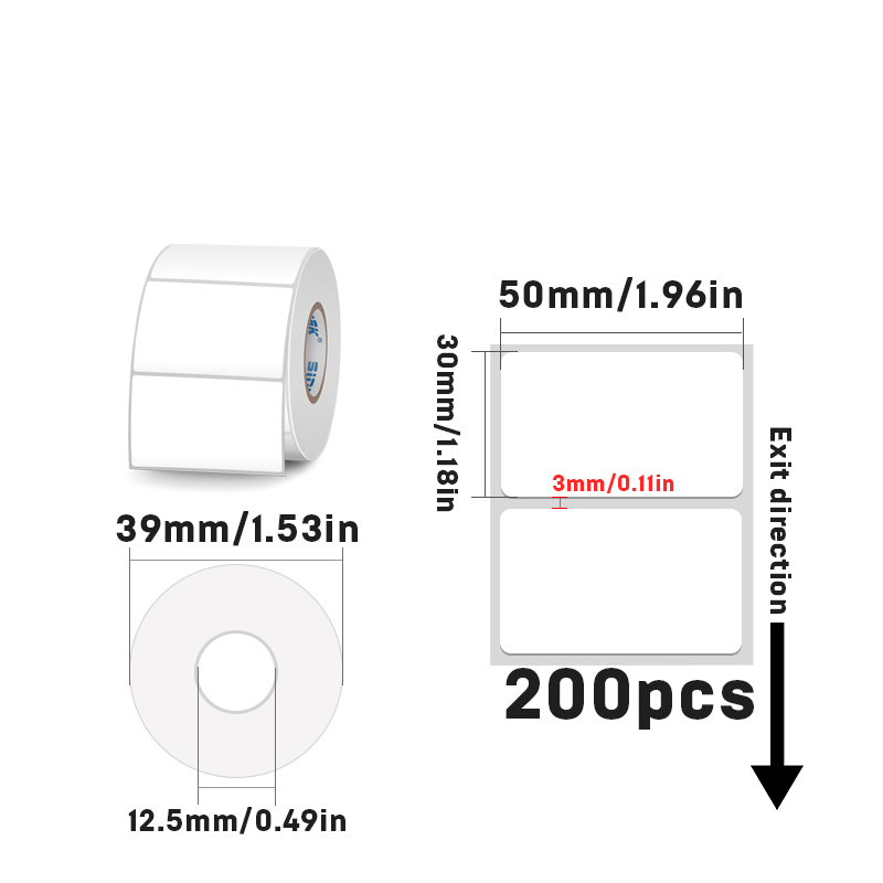 Rectangular white thermal label for SK/58/SK20/SK35/SK45/SK27
