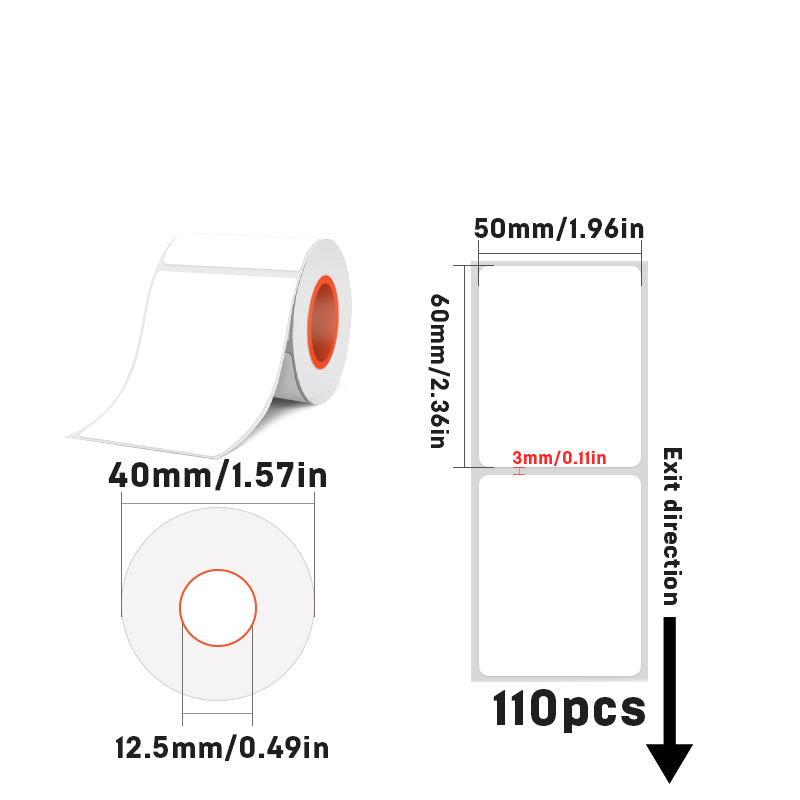 Rectangular white thermal label for SK/58/SK20/SK35/SK45/SK27