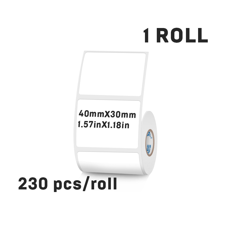 1 roll white thermal label 40x30mm 230pcs