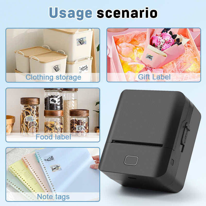 SK20 Mini Thermal Printer with 3 Rolls of Labels (1x White + 1x Holographic + 1x Transparent) and  Dust Bag（Malaysia Local Shippment）
