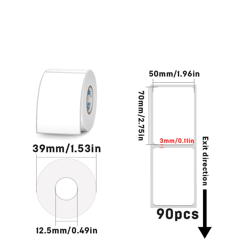 Rectangular white thermal label for SK/58/SK20/SK35/SK45/SK27