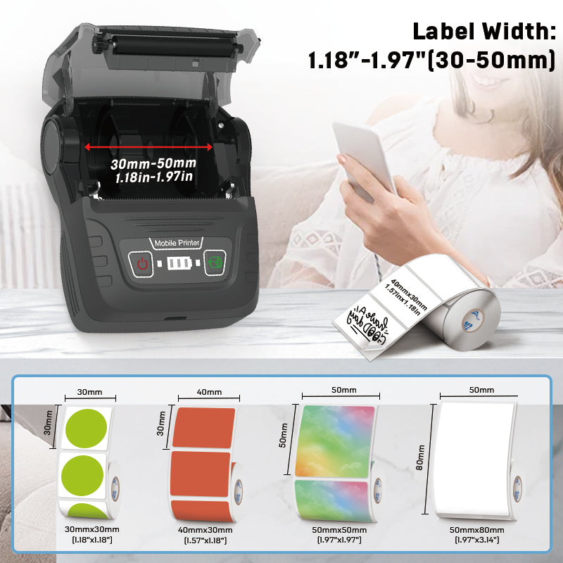 SK58 Portable Thermal Printer with 3 Rolls of White Labels and Dust Bag（Malaysia Local Shippment）