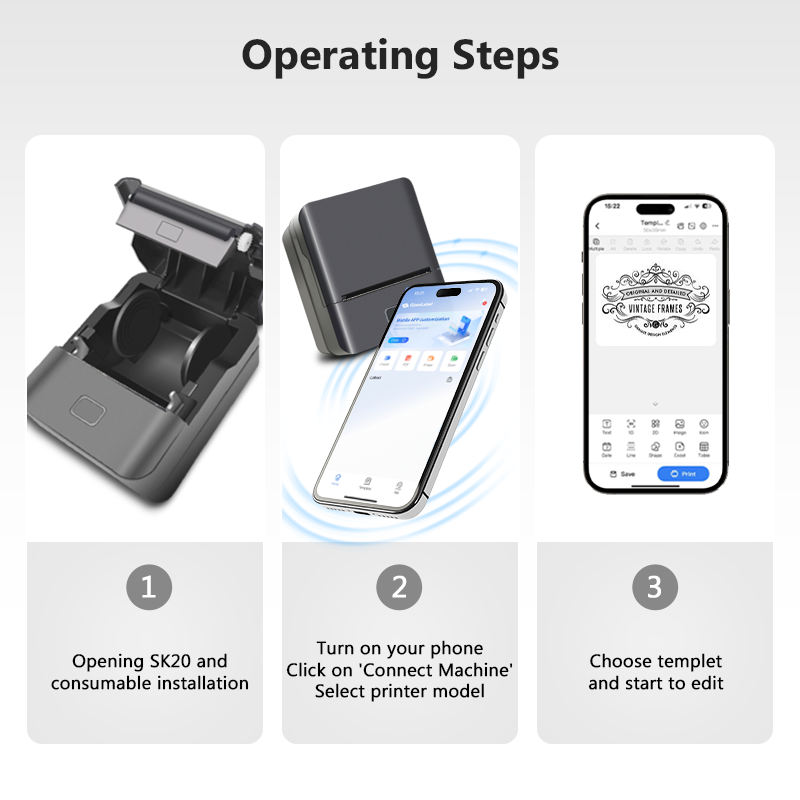 SK20 Portable Thermal Printer with 3 Rolls Label Storage Bag(UK Local Shippment)
