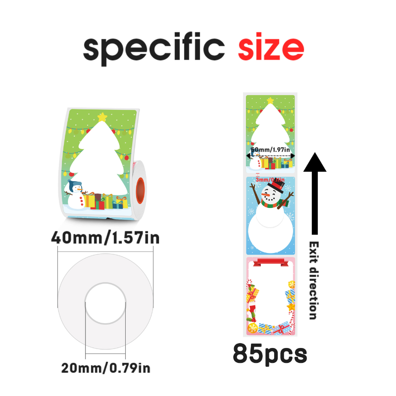KAYSION 3-Roll Pack of Cute Christmas-Themed Thermal Labels For SK58/SK20/SK35/SK45/SK27