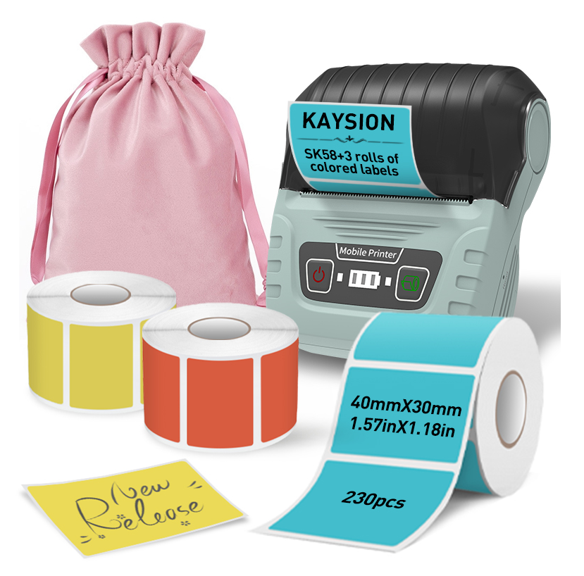Sk58 Portable Thermal Printer with 3 Rolls of Color Labels and Dust Bag（Malaysia Local Shippment）
