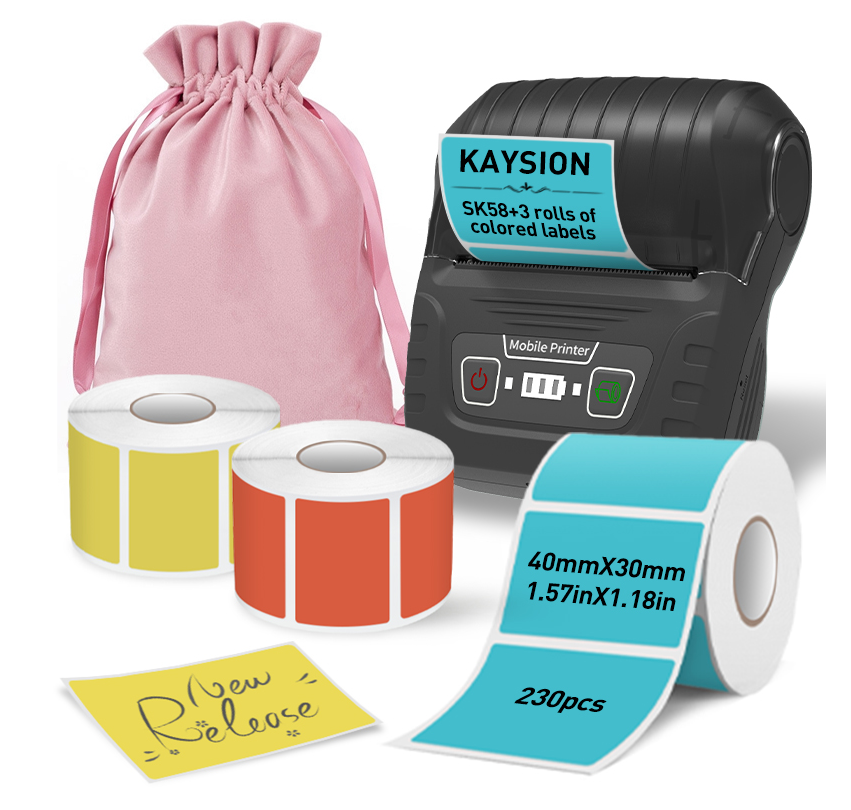 Sk58 Portable Thermal Printer with 3 Rolls of Color Labels and Dust Bag（Malaysia Local Shippment）