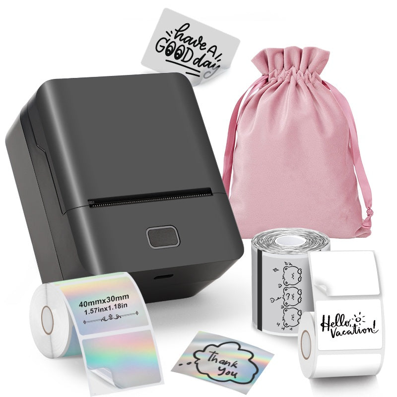 SK20 Mini Thermal Printer with 3 Rolls of Labels (1x White + 1x Holographic + 1x Transparent) and  Dust Bag（Malaysia Local Shippment）