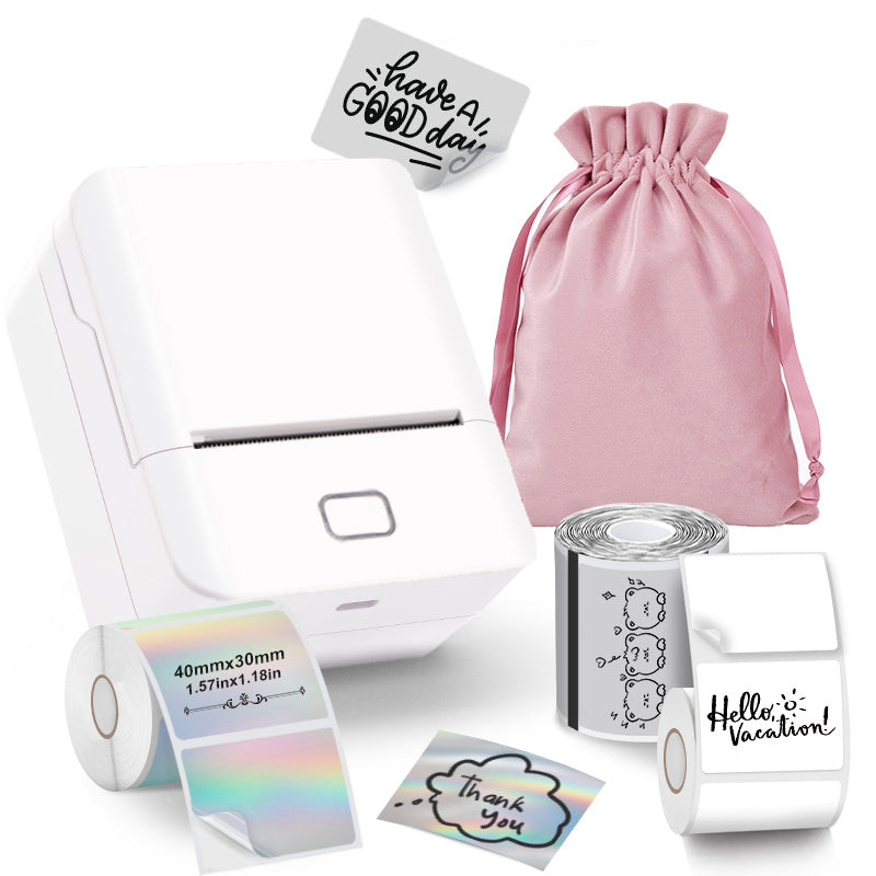 SK20 Mini Thermal Printer with 3 Rolls of Labels (1x White + 1x Holographic + 1x Transparent) and  Dust Bag（Malaysia Local Shippment）