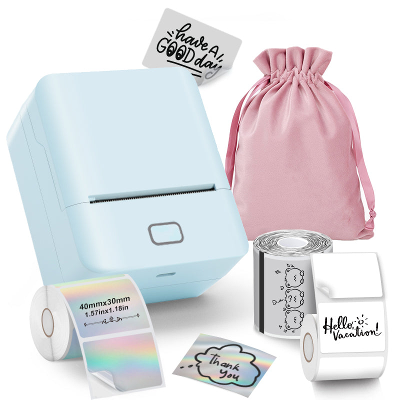 SK20 Mini Thermal Printer with 3 Rolls of Labels (1x White + 1x Holographic + 1x Transparent) and  Dust Bag（Malaysia Local Shippment）