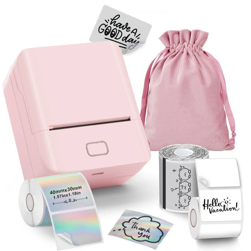 SK20 Mini Thermal Printer with 3 Rolls of Labels (1x White + 1x Holographic + 1x Transparent) and  Dust Bag（Malaysia Local Shippment）