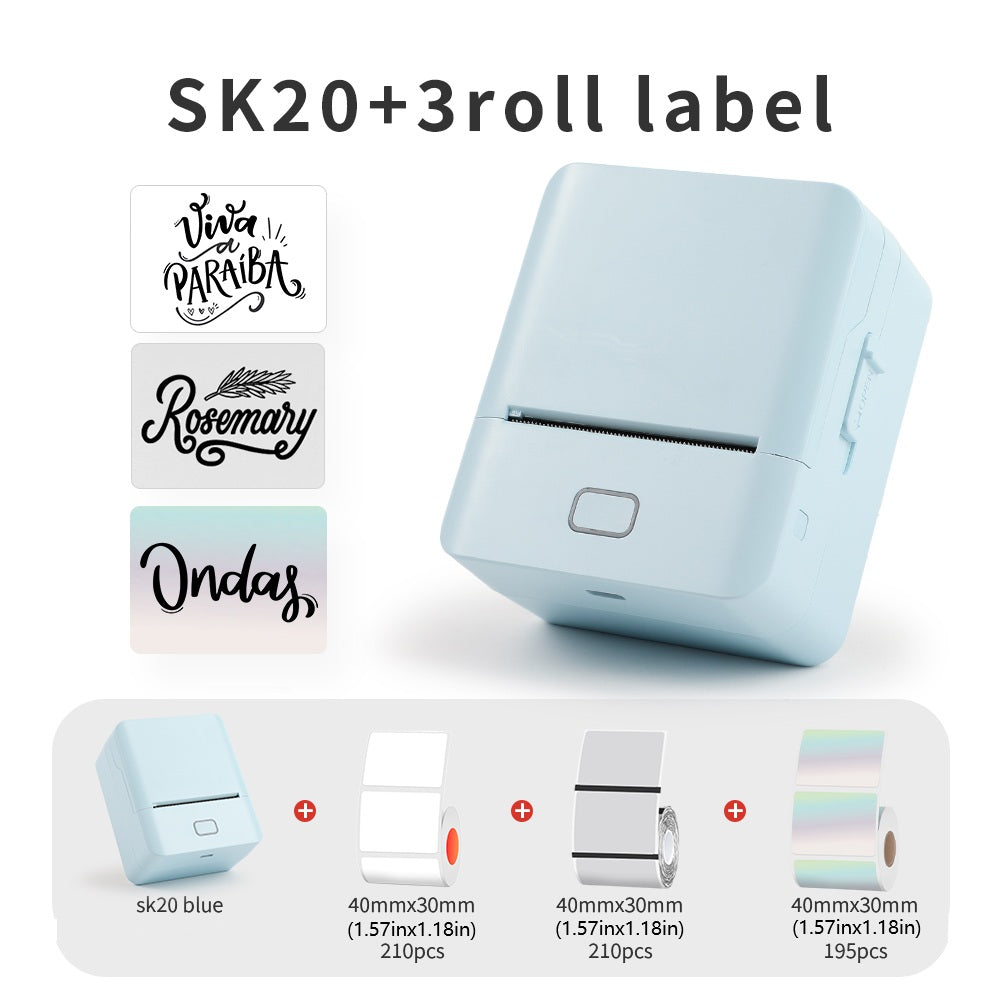 SK20 Mini Thermal Printer with 3 Rolls of Labels (1x White + 1x Holographic + 1x Transparent)(US Local Shippment)