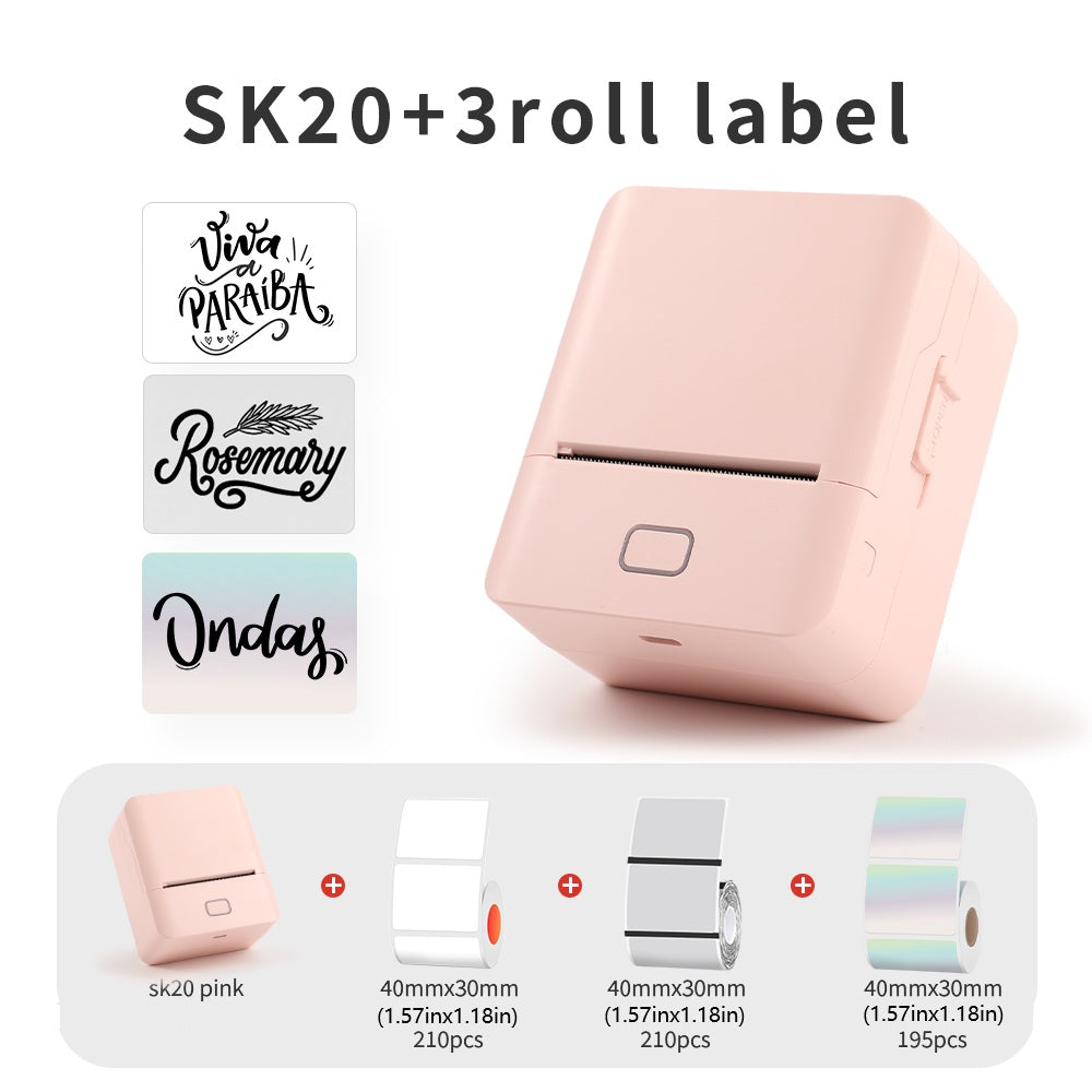 SK20 Mini Thermal Printer with 3 Rolls of Labels (1x White + 1x Holographic + 1x Transparent)(US Local Shippment)