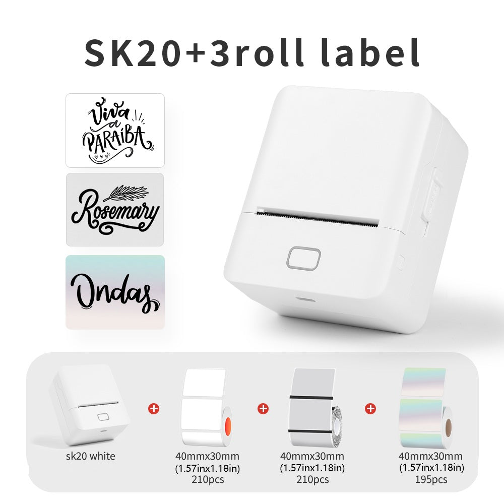 SK20 Mini Thermal Printer with 3 Rolls of Labels (1x White + 1x Holographic + 1x Transparent)(US Local Shippment)