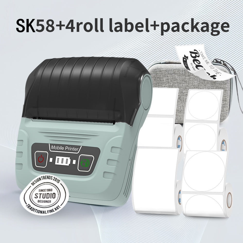 SK58 Portable Thermal Printer with 4 Rolls of White Labels and 1 Bag(EU Local Shippment)