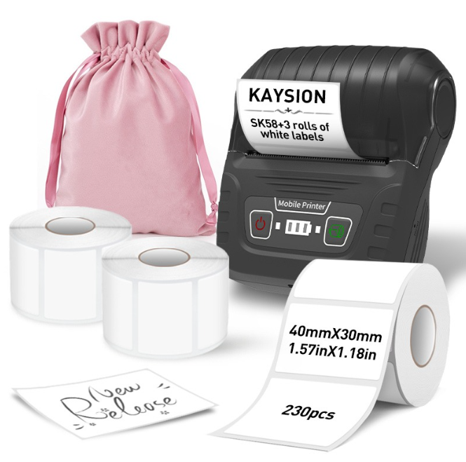 SK58 Portable Thermal Printer with 3 Rolls of White Labels and Dust Bag（Malaysia Local Shippment）