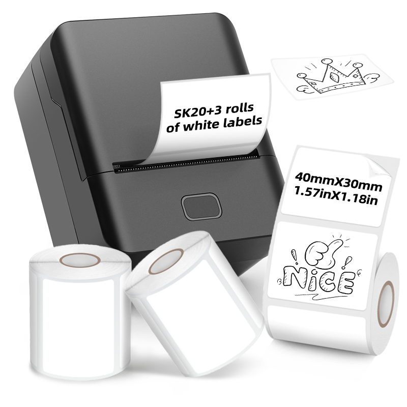 SK20 Mini Thermal Printer with 3 Rolls of White Labels（Japan Local Shippment）