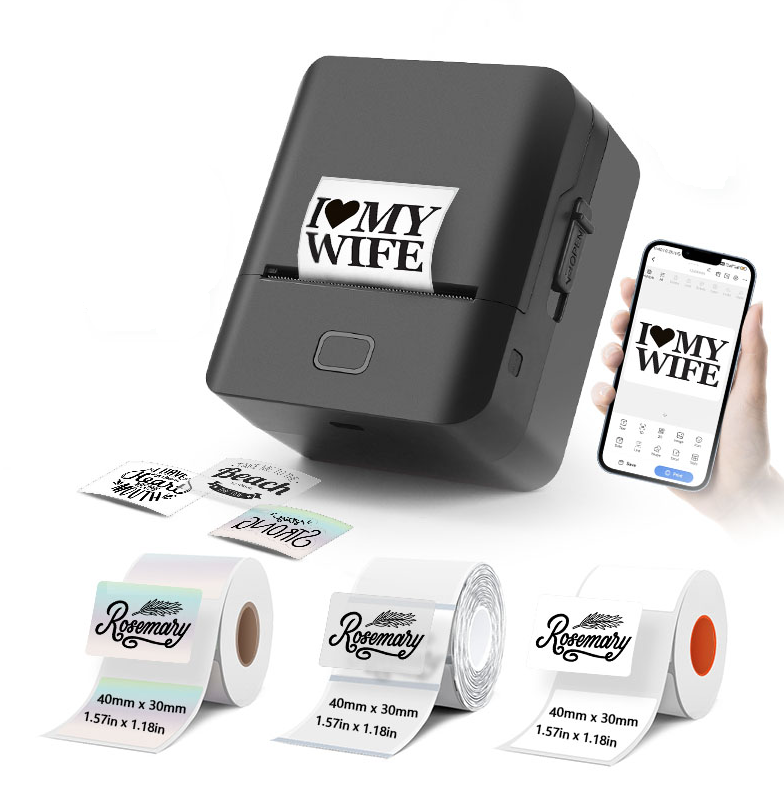 SK20 Mini Thermal Printer with 3 Rolls of Labels (1x White + 1x Holographic + 1x Transparent)(US Local Shippment)