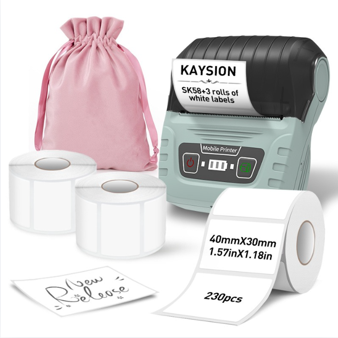 SK58 Portable Thermal Printer with 3 Rolls of White Labels and Dust Bag（Malaysia Local Shippment）