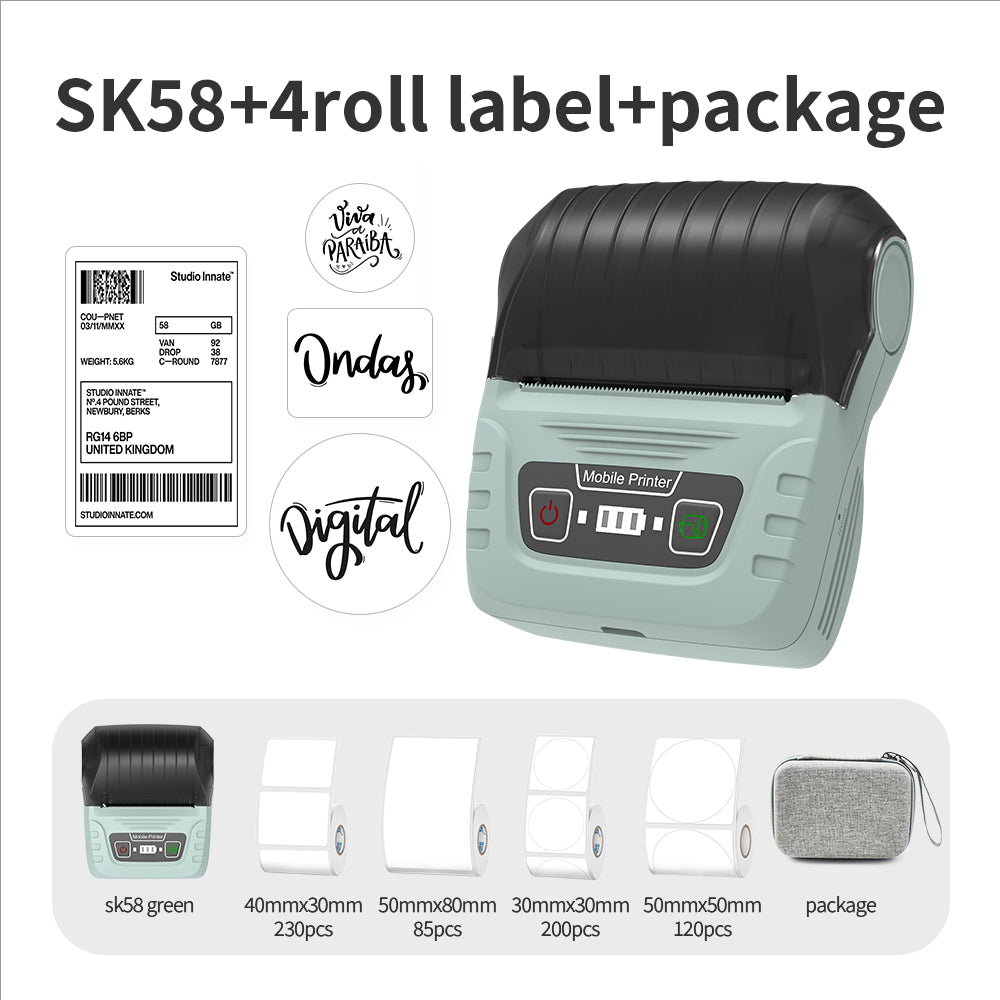 SK58 Portable Thermal Printer with 4 Rolls of White Labels and 1 Bag(EU Local Shippment)