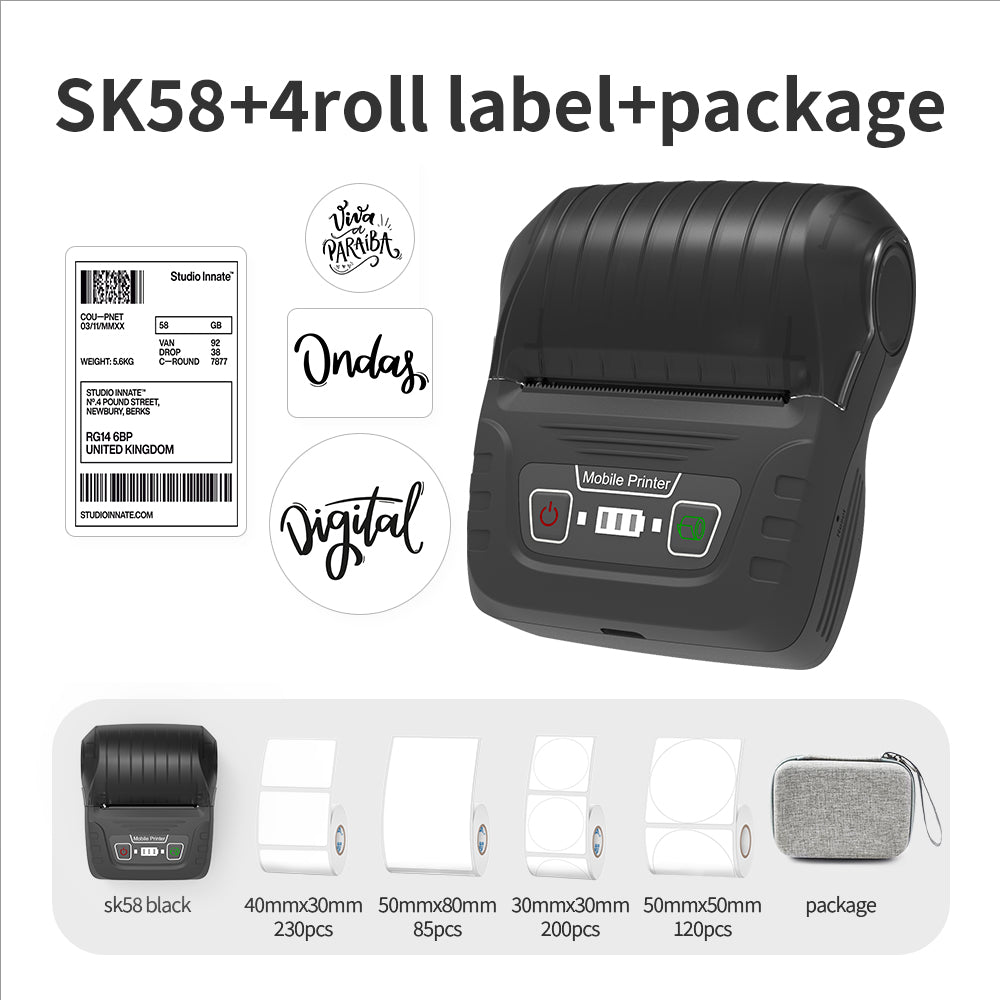 SK58 Portable Thermal Printer with 4 Rolls of White Labels and 1 Bag(EU Local Shippment)