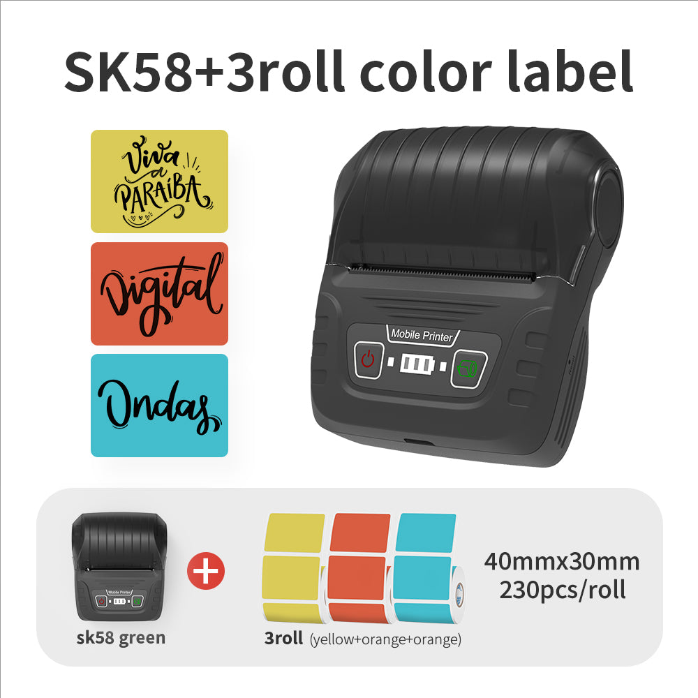 SK58 Mini Thermal Printer with 3 Rolls of Color Label(EU Local Shippment)