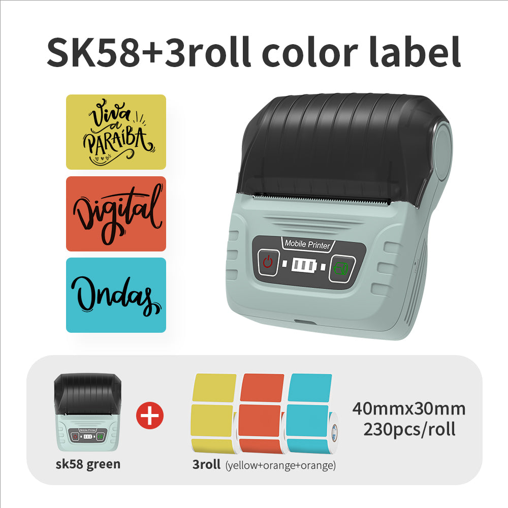 SK58 Mini Thermal Printer with 3 Rolls of Color Label(EU Local Shippment)